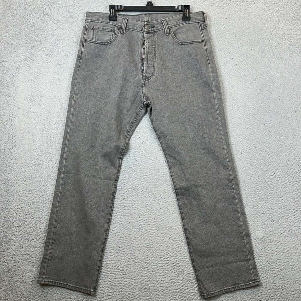 Levis 501 Jeans Men 34X29 Grey Straight Leg Button Fly Stretch 5 Pockets Red Tab
